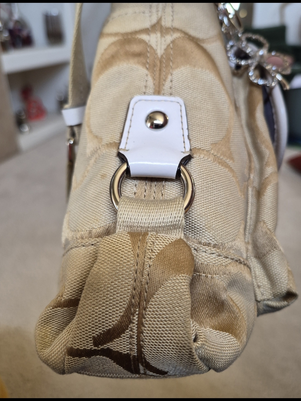 Coach Daisy Kyra  Signature Crossbody Bag W/Jacquard Canvas & White Leather Trim - Picture 11 of 13